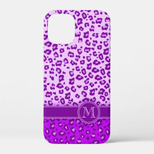 Paarse monogram luipaard dierlijk drukwerk iPhone 12 mini hoesje