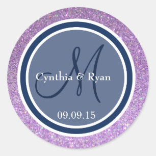 Paarse monogram met brute marineverbindingen ronde sticker