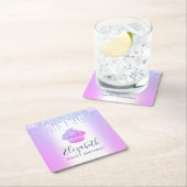 Paarse monogram naam cupcake glittersiroop schrift vierkante kartonnen onderzetter (Insitu)