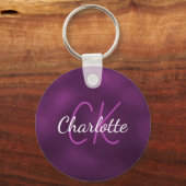 Paarse monogram naam minimalistisch elegant sleutelhanger (Voorkant)