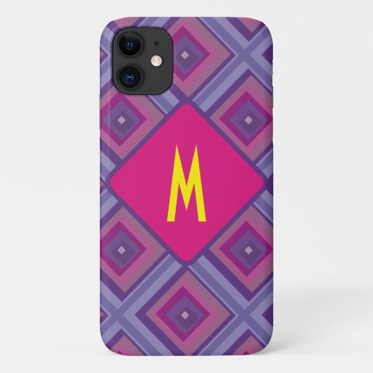 Paarse monogram - roze lavender Diamond Patroonkun Case-Mate iPhone Case (Achterkant)