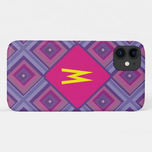 Paarse monogram - roze lavender Diamond Patroonkun Case-Mate iPhone Case (Achterkant (horizontaal))