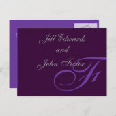 Paarse Monogram Save the Date Aankondiging (Voorkant / Achterkant)