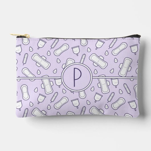 Paarse Monogram Schattigee Cartoon Pad Periode Etui (Voorkant)