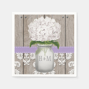 Paarse Monogrammed Witte Hydrangea Mason Jar Servetten