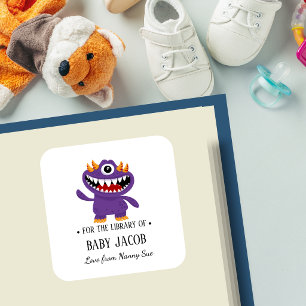 Paarse Monster Baby Peuter Persoonlijk Boekplaatje Vierkante Sticker