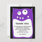 Paarse Monster Bash Hartelijk dank (flat) Bedankkaart (Voorkant)