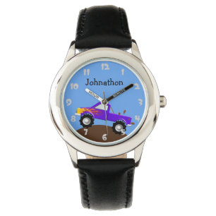 Paarse Monster Truck gepersonaliseerd Horloge