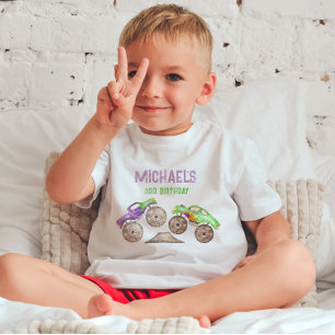 Paarse Monster Trucks Verjaardagsjongen T-shirt