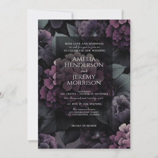 Paarse Moody Floral met QR-code Kaart (Voorkant)