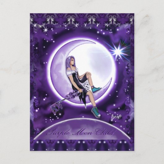 Paarse Moon Child Briefkaart (Voorkant)