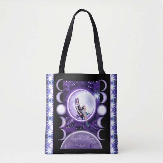 Paarse Moon Child Canvas tas (Voorkant)