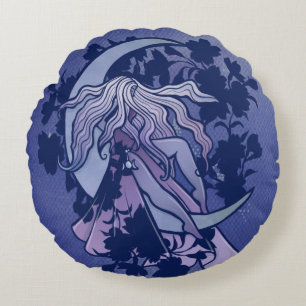 Paarse Moon Goddess Wiccan Triple Moon Symbol Art Rond Kussen