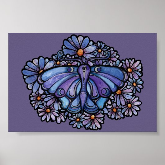 Paarse Moon Moth Daisies Poster (Voorkant)