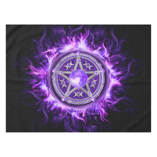 Paarse Moon Pentagram Tafelkleed (Voorkant (Horizontaal))