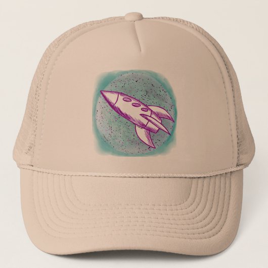 Paarse Moon Rocket Trucker Pet (Voorkant)