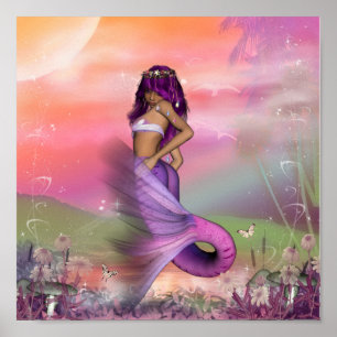 Paarse Morning Mermaid Poster