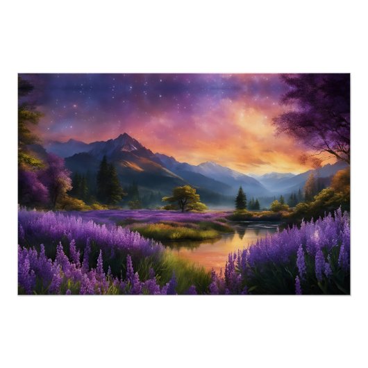 Paarse Mountain Valley Sunrise Perfect Poster (Voorkant)