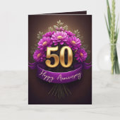 Paarse Mum Flowers Golden 50ste bruiloft Jubileum Kaart (Voorkant)