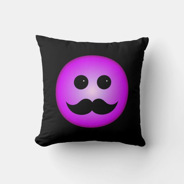 Paarse Mustache Emoticon Kussen (Voorkant)