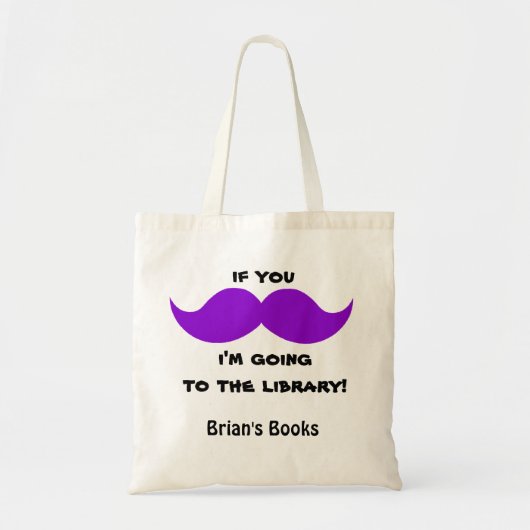 Paarse Mustache Library Book Bag, voeg jouw naam t Tote Bag (Voorkant)