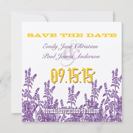 Paarse Mustard Yellow Wilde Vloer Sparen de Datum Save The Date (Voorkant)