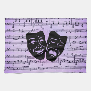 Paarse muziek- en theater-maskers theedoek
