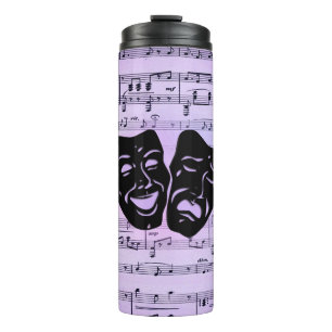 Paarse muziek- en theater-maskers thermosbeker