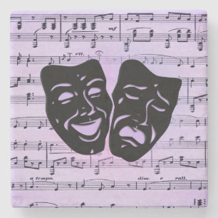 Paarse muziek- en theatermaskers stenen onderzetter