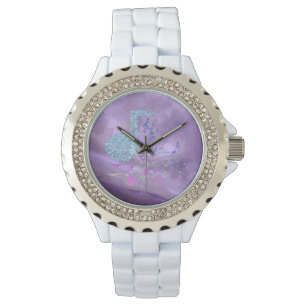 Paarse Muzieknoten Abstract Rhinestone White Watch Horloge