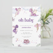 Paarse Mythical Dragon Baby shower Invitation Kaart (Staand voorkant)