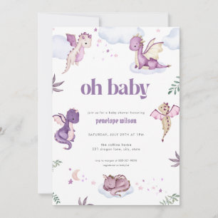 Paarse Mythical Dragon Baby shower Invitation Kaart
