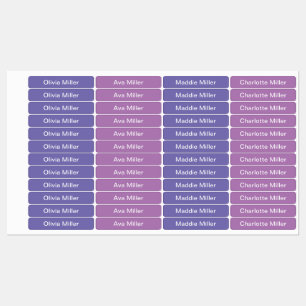Paarse naamlabels voor schoolkamp kinderopvang labels