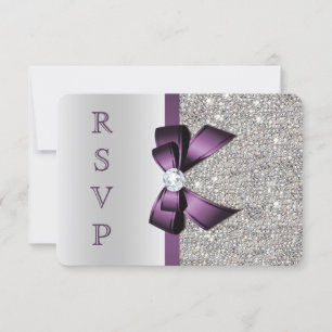 Paarse Nabootsing Boog Zilveren Lovertjes Diamant  RSVP Kaartje