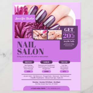 Paarse nagelsalon, make-upartiest, schoonheidssalo flyer