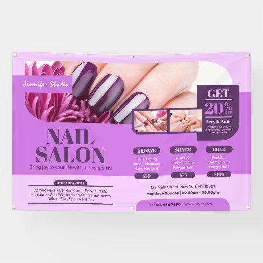 Paarse Nagelsalon, Make-upkunstenaar, Salon Spandoek (Horizontaal)
