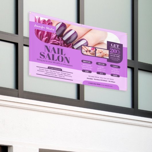 Paarse Nagelsalon, Make-upkunstenaar, Salon Spandoek (Buitenkant Gebouw)