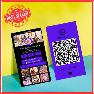 Paarse Nagelsalon WhatsApp Social Media QR Code Visitekaartje