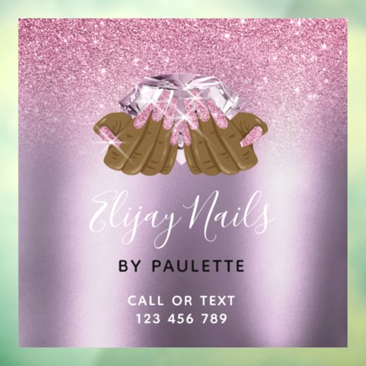 Paarse nagelstudio vrouw hand nagels technicus raamsticker (Vel 3)