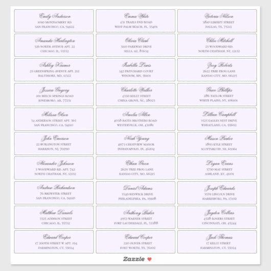 Paarse namen van gasten adres. Bruiloft verzendlab Sticker (Vel)