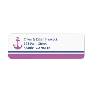 Paarse nautische hartanker monogram etiket