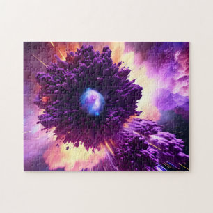 Paarse nebula kosmische gebeurtenis in wolken van legpuzzel