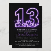 Paarse Neon 13e verjaardag Uitnodiging (Voorkant / Achterkant)