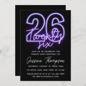 Paarse Neon 26e verjaardag Uitnodiging (Voorkant / Achterkant)