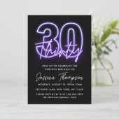 Paarse Neon 30th Birthday Uitnodiging (Staand voorkant)