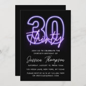 Paarse Neon 30th Birthday Uitnodiging (Voorkant / Achterkant)