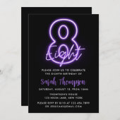 Paarse Neon 8e verjaardag Uitnodiging (Voorkant / Achterkant)