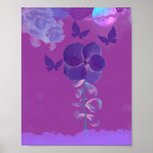 Paarse Neon Bloemen 's Nachts Poster