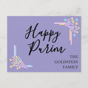 Paarse Neon Feesthoed Purim Mishloach Manot Naamst Briefkaart