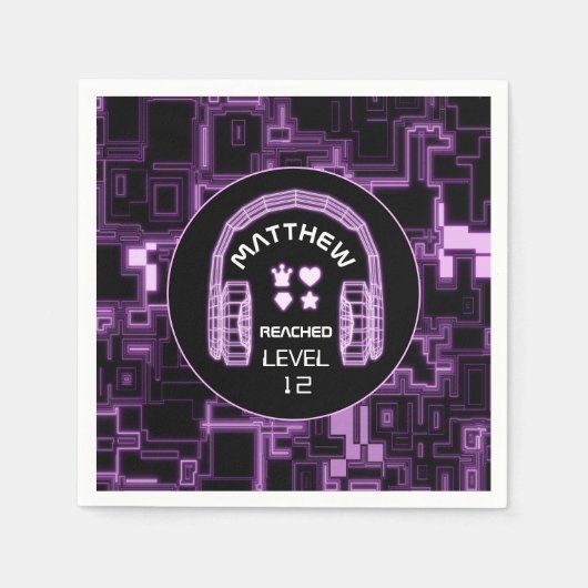 Paarse Neon Gaming Boy Gamer Kids Verjaardagsfeest Servet (Voorkant)